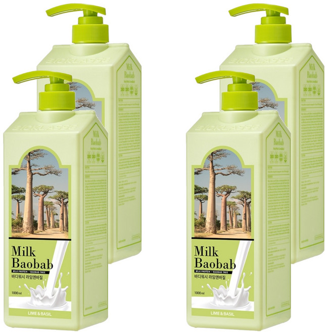 밀크바오밥 바디워시 라임앤바질, 1L, 4개