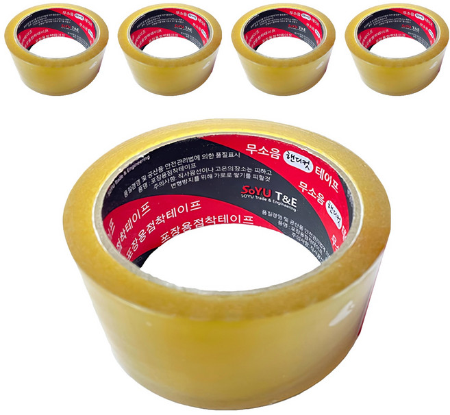SoYU T&E 無噪音手撕封箱膠帶 48mm x 40m, 透明, 5個