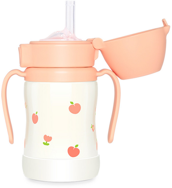 그로미미 스테인리스 빨대컵, 200ml, 1개, 로제코랄 + 피치플라워