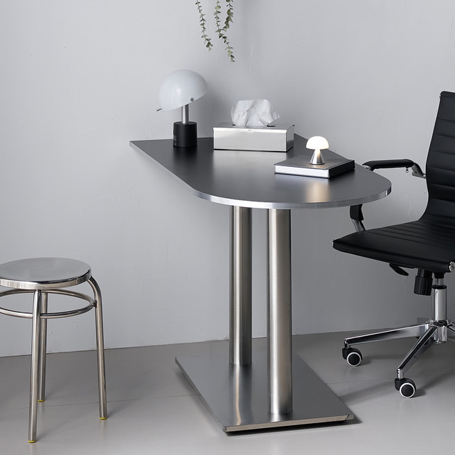 웰퍼니처 브루니 실버엣지 반타원 식탁 테이블 방문설치, 블랙, 2인용