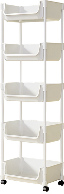 HOUDER_ 開口移動置物架 五層 無蓋 BF091, 白色