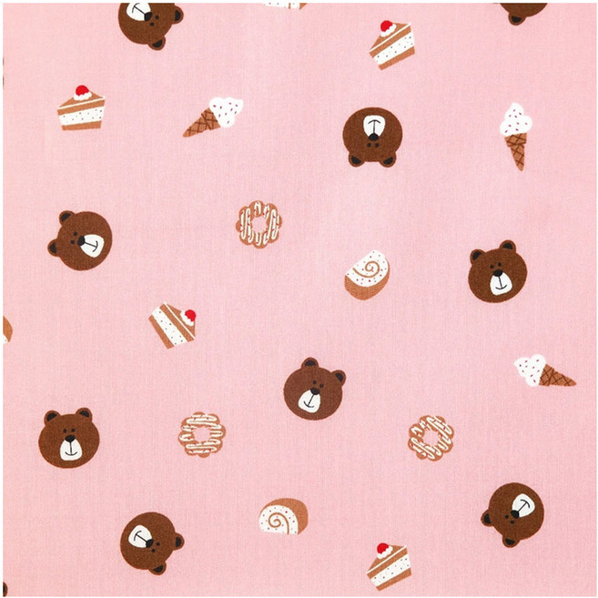 Shueshueroom 小熊圖案20支棉布料, 1件, 粉色