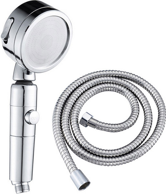 원터치 3단조절 절수 샤워헤드 + 스테인레스 메탈호스 1.5m, 1개, 실버