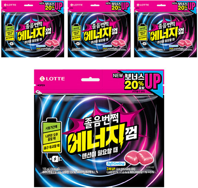 롯데웰푸드 졸음번쩍 에너지껌, 105g, 4개