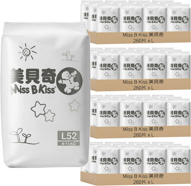 Miss B Kiss 美貝奇 嬰兒黏貼型紙尿褲 9~13kg, L, 1040片