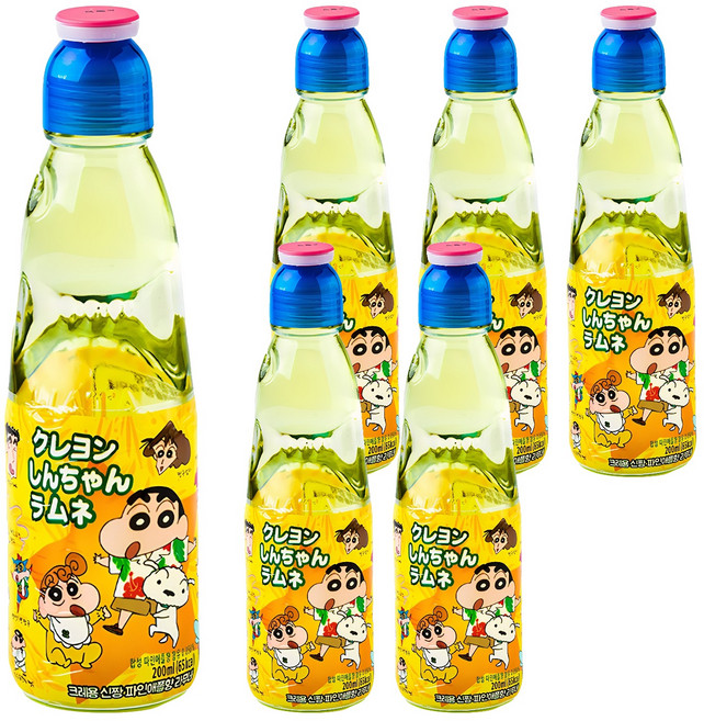 하타라무네 크레용신짱 파인애플향 라무네 탄산음료, 200ml, 6개