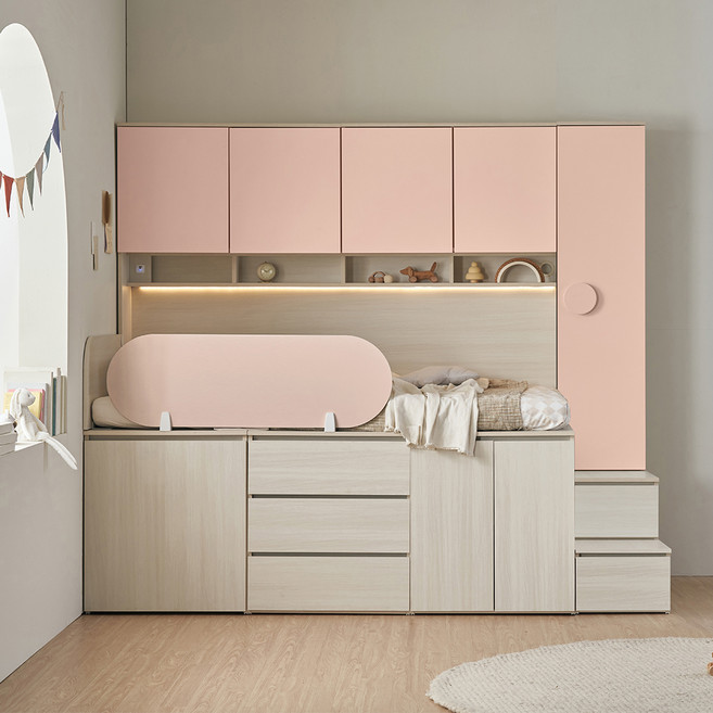 꿈꾸는요셉 디노 수납 벙커 책상 침대 프레임 단품, 핑크