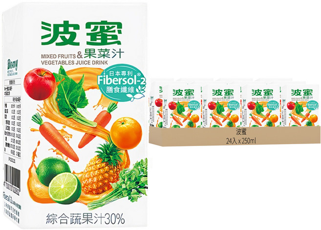 波蜜 膳食纖維果菜汁, 250ml, 24入