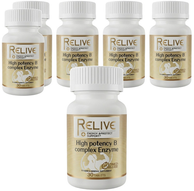 RELIVE 百大蔬果酵素天然B群, 30錠, 600mg, 6罐