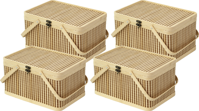 대나무 피크닉 바구니 가방, 혼합색상, 4개