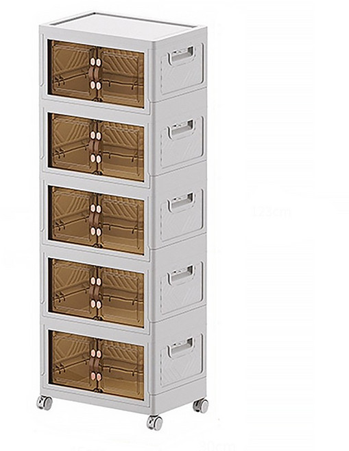 Tiger Pavilion 虎閣收納櫃/家用折疊收納櫃/多層置物櫃/帶輪玩具儲物櫃/廚房櫃子收納箱 中號 5層, 1個, 白色