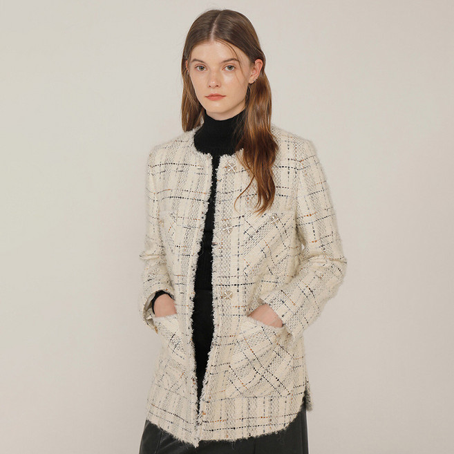 온앤온 여성용 라운드넥 트위드 자켓 NW0WJ725