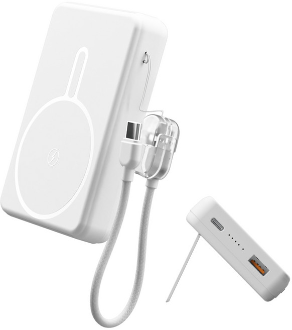 스마텍 난연 반고체 맥세이프 22.5W 보조배터리 거치대 10000 기내반입, 화이트, STPB-SOLID10