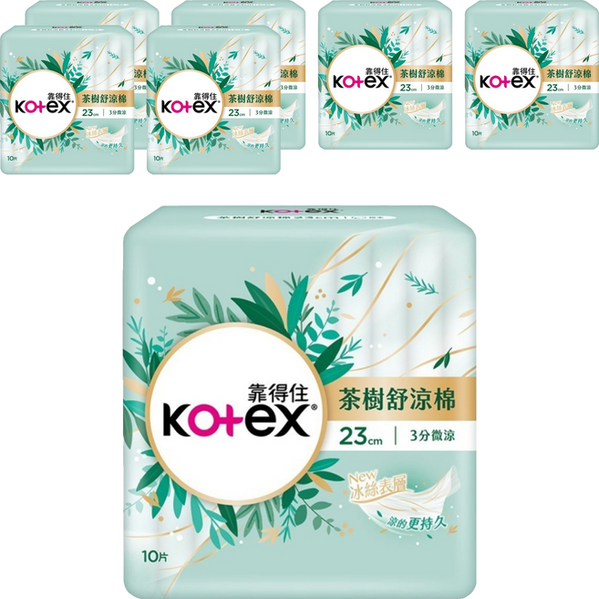 Kotex 靠得住 茶樹舒涼棉 涼感衛生棉, 23cm, 10片, 7包