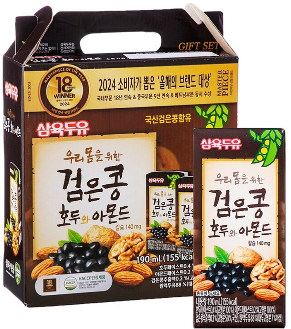 삼육두유 검은콩 호두와 아몬드, 190ml, 16개