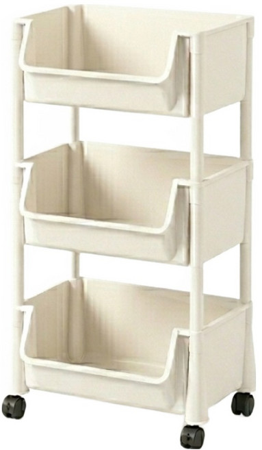 코코랜드 이동식 수납 트롤리 선반, 화이트, 3단