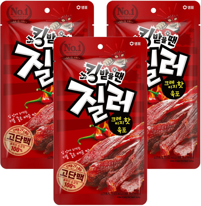 샘표 질러 크레이지핫 육포, 70g, 3개