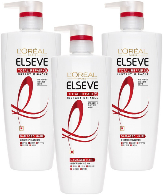 로레알파리 엘세브 토탈 리페어 5 인스턴트 미라클 손상 케어 헤어팩, 700ml, 3개