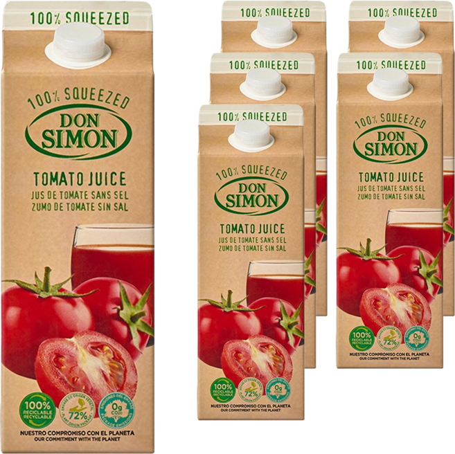 돈시몬 생과일 착즙 100% 토마토주스, 2L, 6개