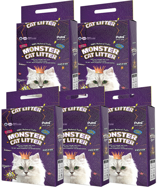 푸르미 몬스터캣리터 응고형 고양이 두부모래, 8L, 5개, 베이비파우더향