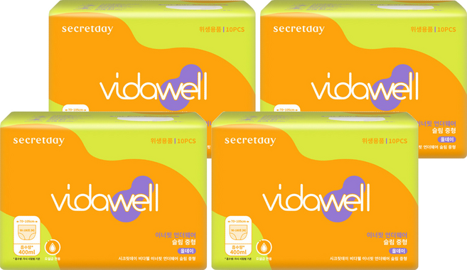 비다웰 여성용 요실금 이너핏 언더웨어 슬림 성인기저귀, 중형, 4세트, 10매입