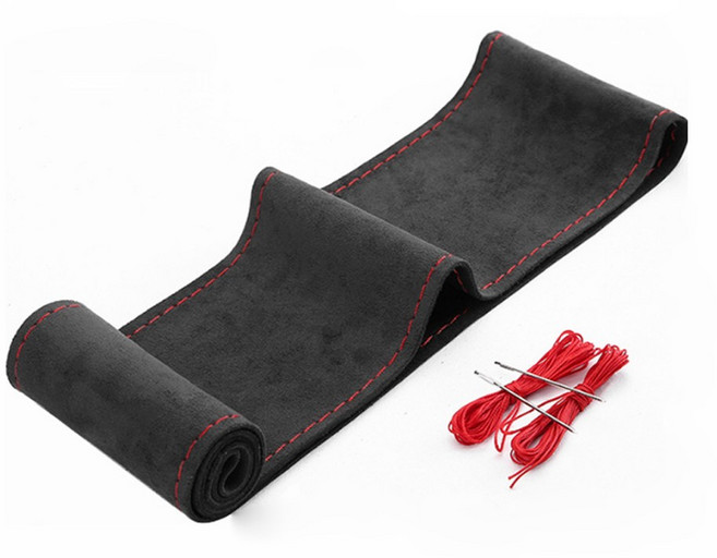 오토크루 스웨이드 DIY 손뜨개질 미끄럼방지 핸들커버, 레드(스티치) + 커버(블랙)