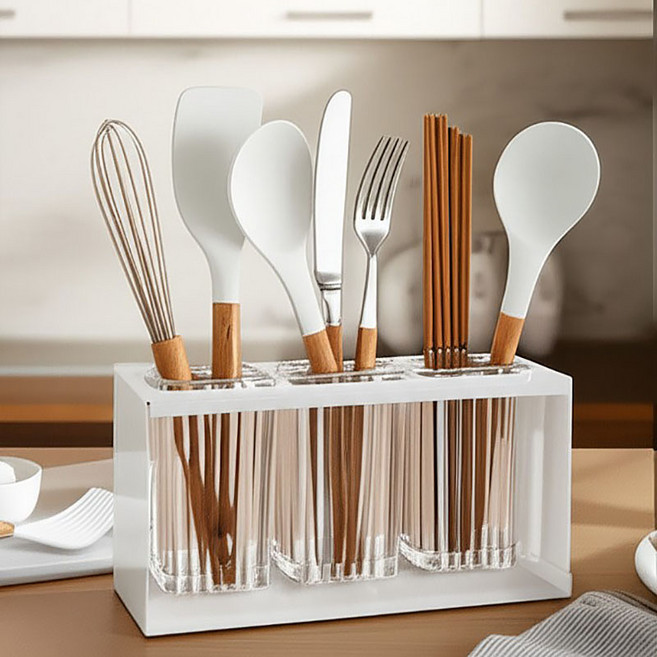 몽뭉 깔끔한 물빠짐 수저통 3구, 혼합색상, 1개