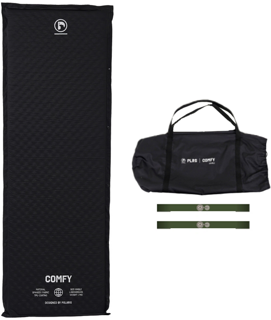 폴라리스캠프 콤피 자충매트 + 고정밴드 2EA + 캐리백 세트, 블랙