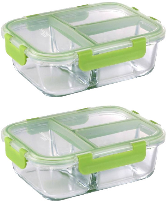 Corelle Brands 康寧餐具 Snapware Eco Divided 全三分隔玻璃保鮮盒, 容器 + 蓋子, 2個