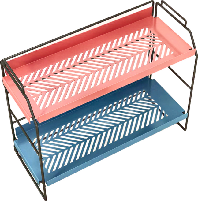 U-mop 復古鐵藝收納架 雙層 小 750g, 深藍 + 棕橘, 1個