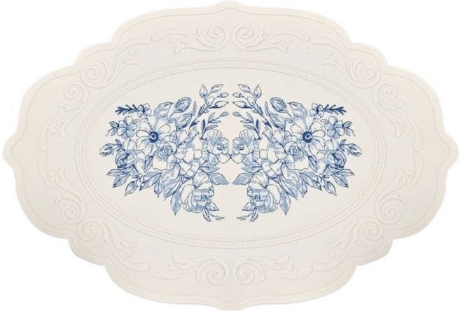 글로피니 실리콘 식탁 테이블매트 타원형, 화이트, 1개, 42 x 29 cm