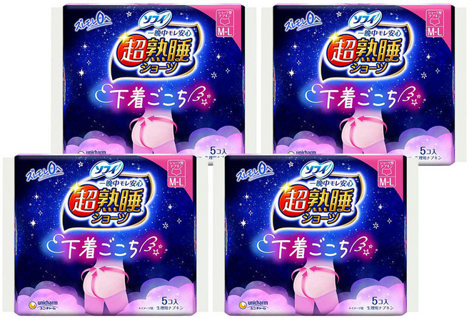 SOFY 蘇菲 日本原裝進口 超熟睡褲 夜用量多, M~L, 5片, 4包
