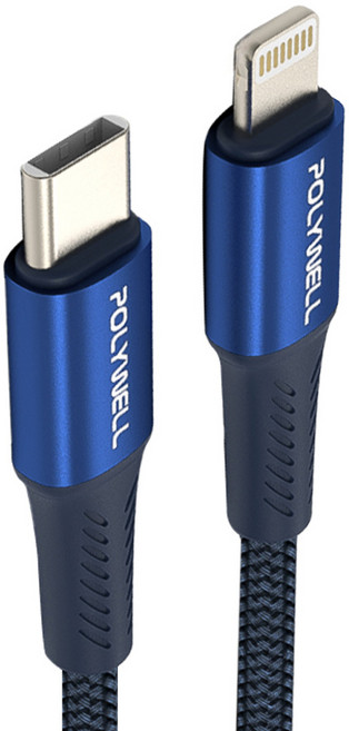 POLYWELL 寶利威爾 Type-C-Lightning PD編織快充線 2m 藍色 1條 PW15-W45-A320