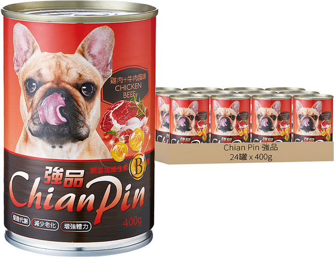 Chian Pin 強品 犬餐罐, 牛肉 + 雞肉, 400g, 24罐