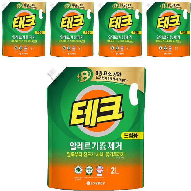 [비건라이프] 테크 알레르기 원인물질 제거 드럼용 액상세제 리필, 2L, 5개