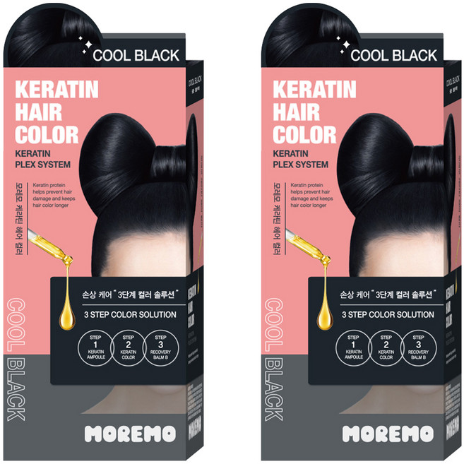 모레모 케라틴 헤어 컬러 염색제, 쿨블랙, 2개