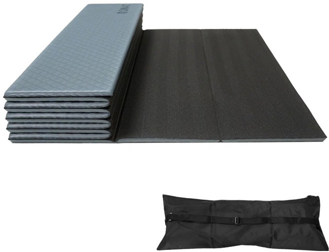 QMAT 環保POE摺疊瑜珈墊 附尼龍拉鍊袋, 灰藍 + 黑色, 1個