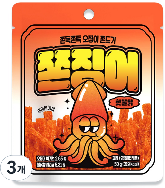 쫀슐랭 쫀징어 과자 핫불닭맛, 50g, 3개