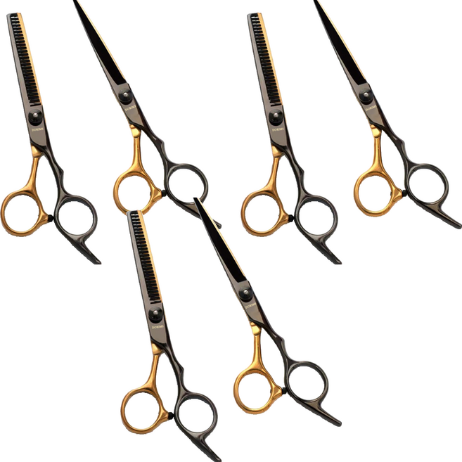 두림스 전문 고급 미용실 컷트 가정용 헤어 숱 가위 2종 세트, 블랙, 3개