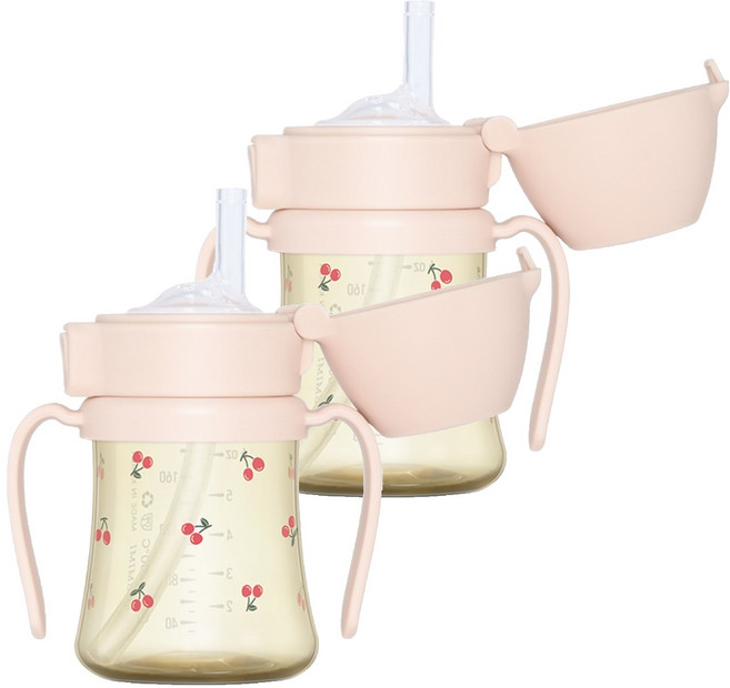 그로미미 PPSU 유아용 빨대컵, 200ml, 2개, 스윗피치