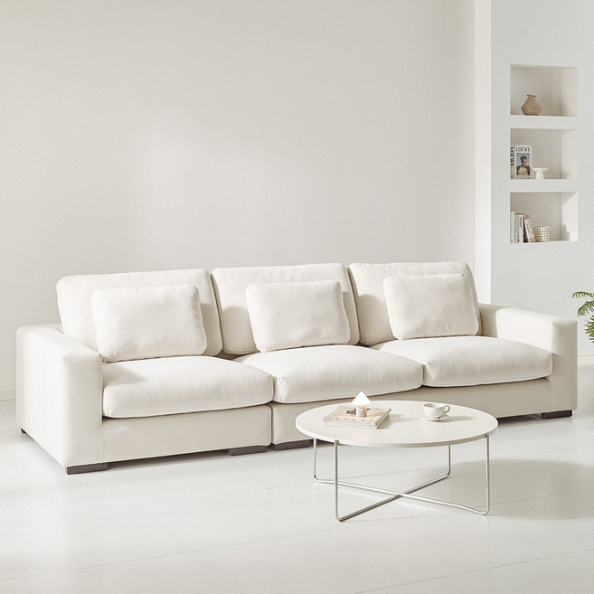 채움가구 플레노 아쿠아텍스 4인용 소파 + 전용쿠션 3p 세트 방문설치, 아이보리