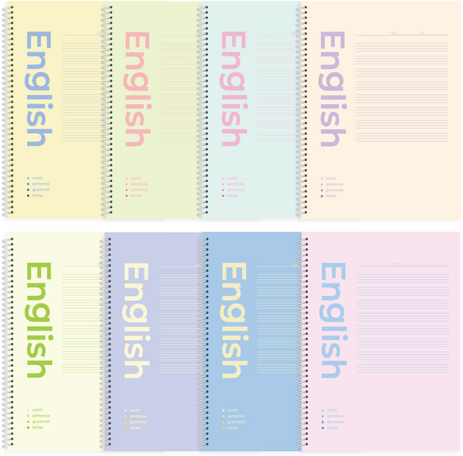 탐사 클리어 깔끔한 스프링 영어 노트, 파스텔, 8개
