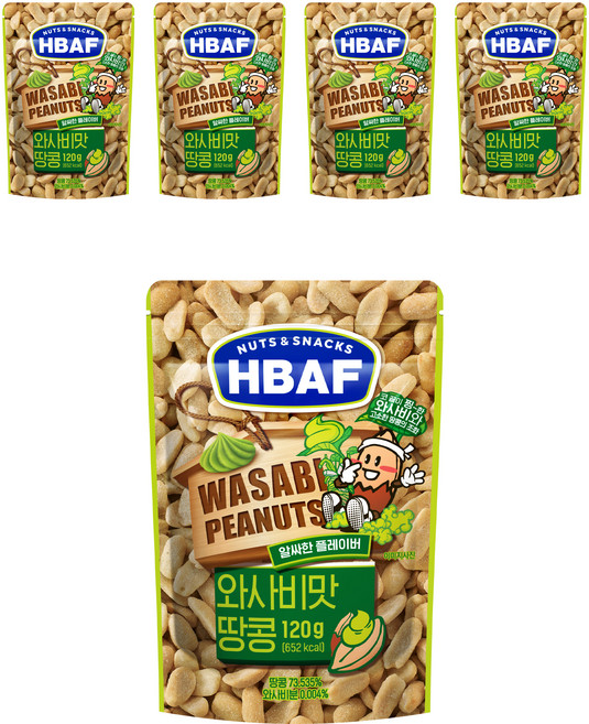 바프 넛츠 앤 스낵스 와사비맛 땅콩, 120g, 5개