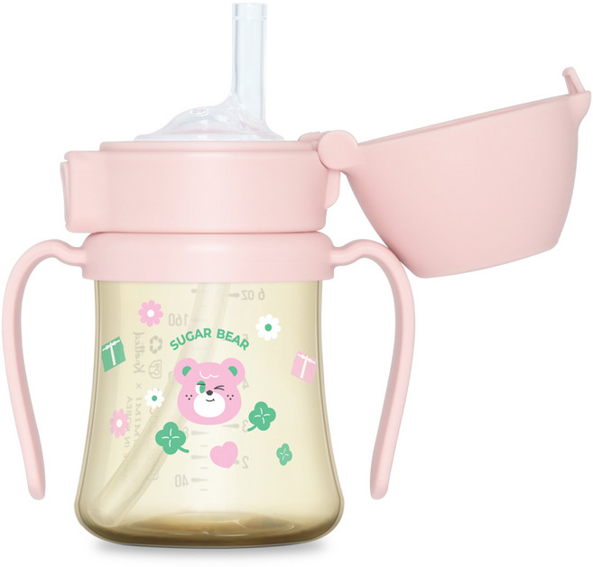 그로미미 노티드 PPSU 유아용 빨대컵 1단계, 200ml, 1개, 슈가 베어