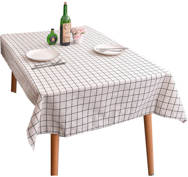MAME 북유럽 린넨 방수 PVC식탁보, 화이트체크(JT1126), 6인(140 x 220 cm)