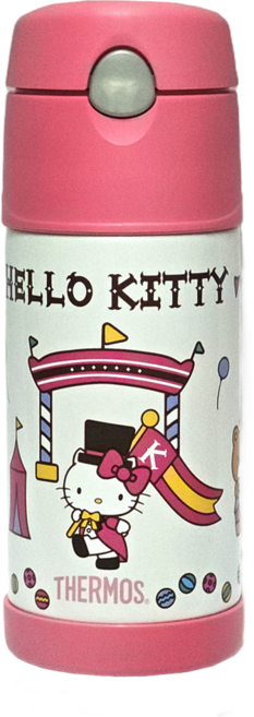 THERMOS 膳魔師 Hello Kitty 吸管式不鏽鋼真空保冷瓶, 白色 + 粉色, 370ml, 1個