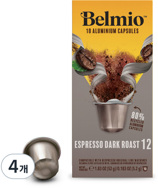 벨미오 네스프레소 호환 에스프레소 다크 로스트 캡슐커피, 5.2g, 10개입, 4개