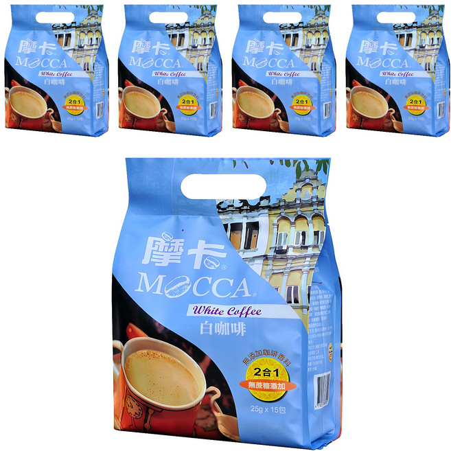 MOCCA 摩卡 二合一白咖啡, 25g, 15條, 5袋