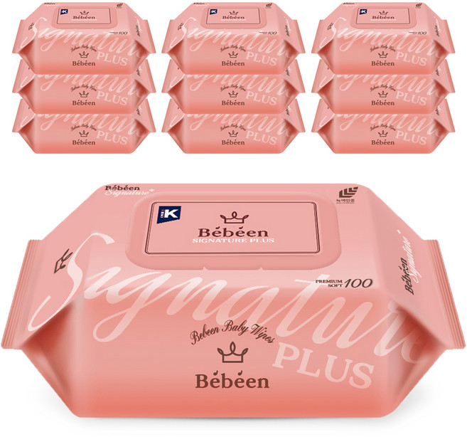 베베앙 시그니처 플러스 유아물티슈 캡형, 52g, 100매, 10개