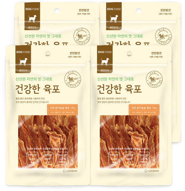 굿데이 강아지 건강한 육포, 건조 닭가슴살, 100g, 4개